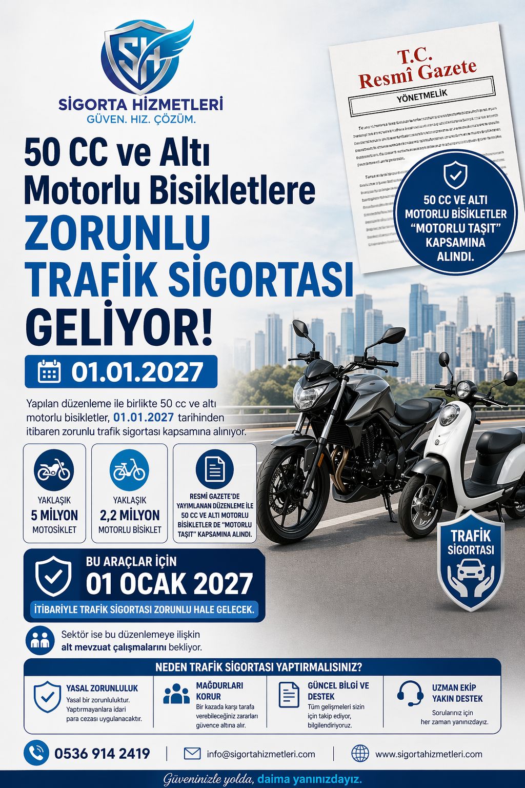 🛵 50 CC ve Altı Motorlu Bisikletlere Zorunlu Trafik Sigortası Geliyor (2027)